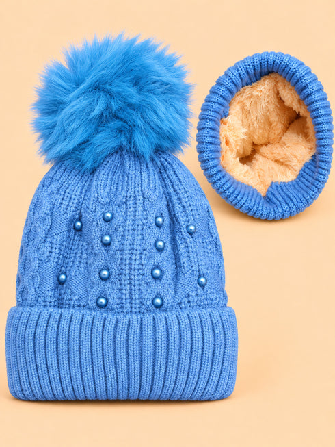 Baby Knitted Pearl Beanies (Blue)