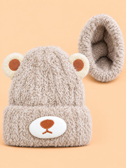 Teddy Bear Knitted Baby Beanies (Beige)