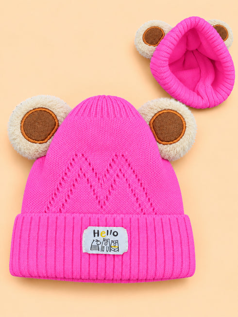 Teddy Ear Knitted Beanies (Hot Pink)