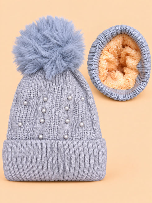 Baby Knitted Pearl Beanies (Grey)