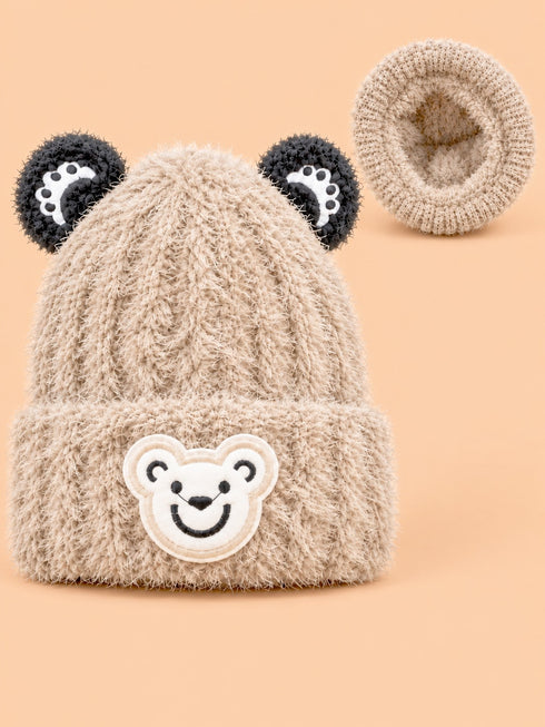 Bear Embroidery Knitted Beanies (Beige)