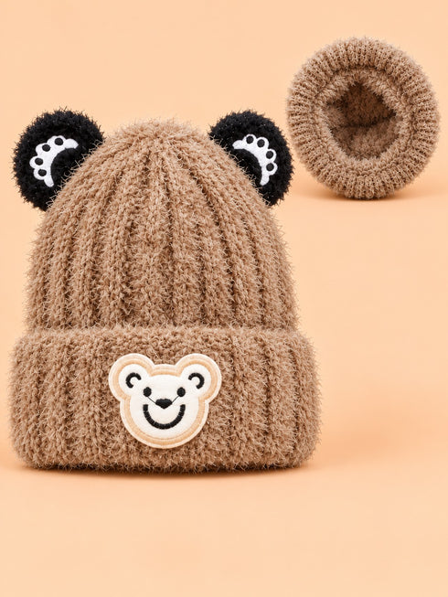 Bear Embroidery Knitted Beanies (Brown)