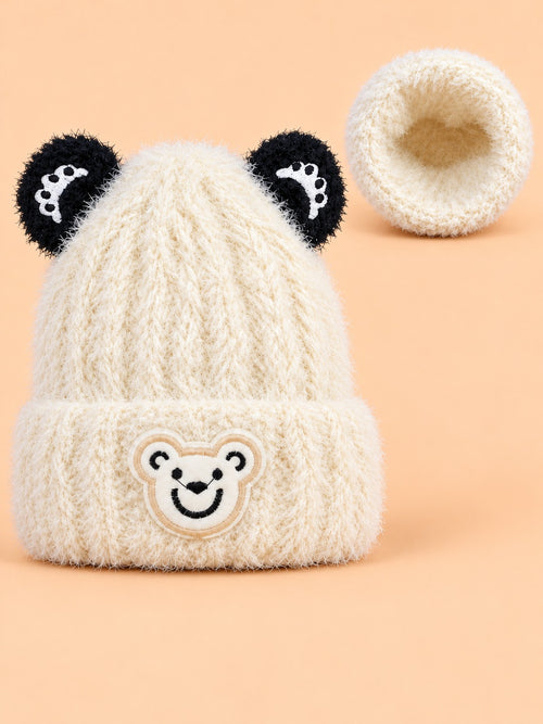 Bear Embroidery Knitted Beanies (Cream)