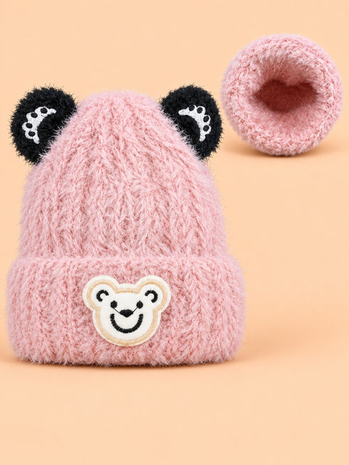 Bear Embroidery Knitted Beanies (Pink)