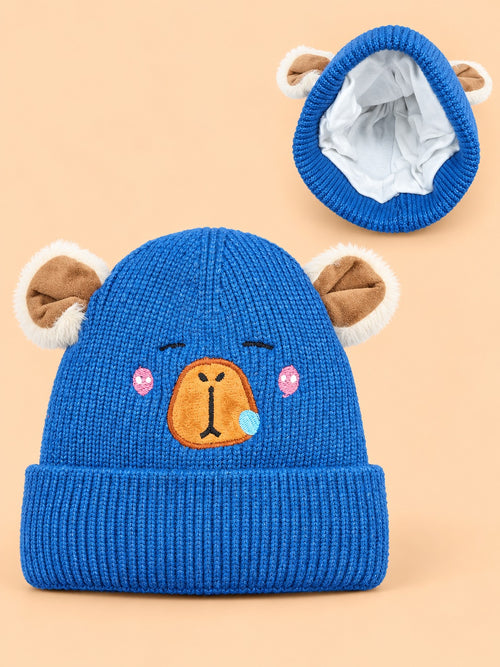 Teddy Face Knitted Beanies (Blue)
