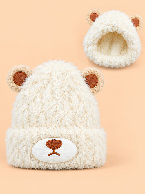 Teddy Bear Knitted Baby Beanie (Cream)