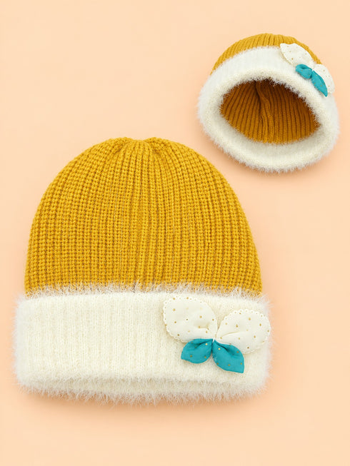 Baby Knitted Bow Beanies (Mustard)