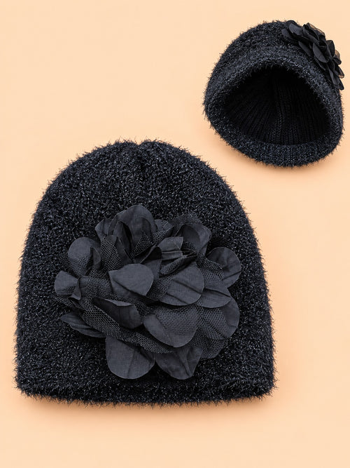 Floral Crochet Baby Turban Cap (Black)