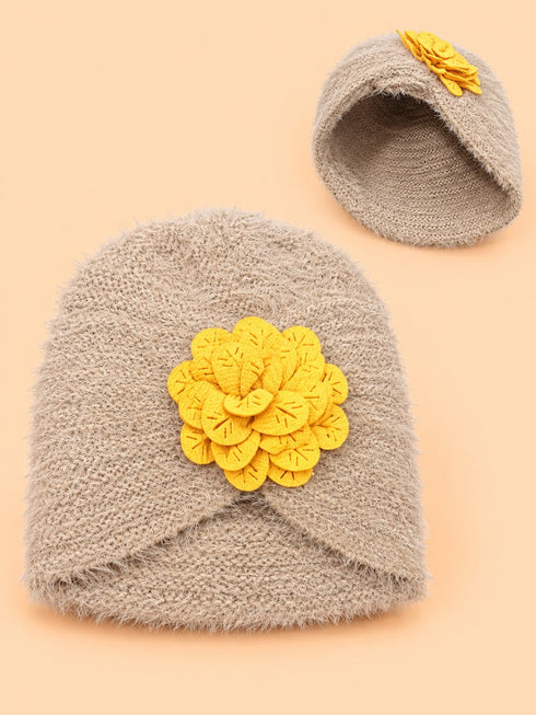 Floral Crochet Baby Turban Cap (Brown)