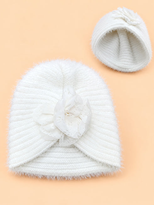 Floral Crochet Baby Turban Cap (White)