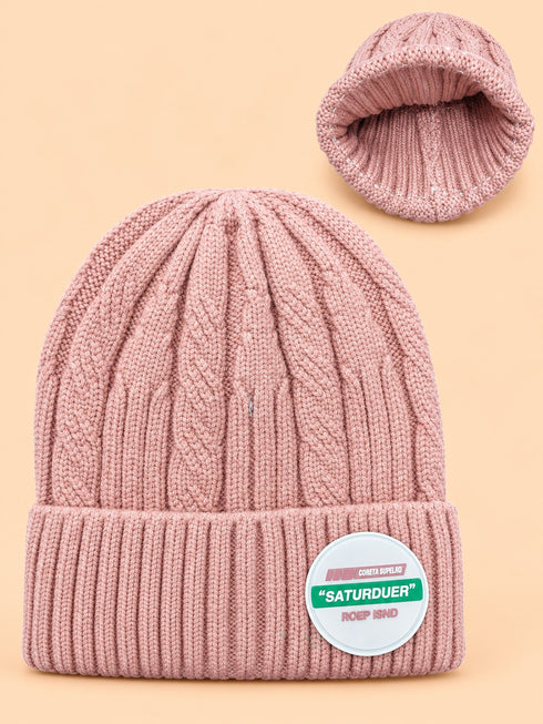 Baby Cable Knitted Beanies (Dusty Pink)