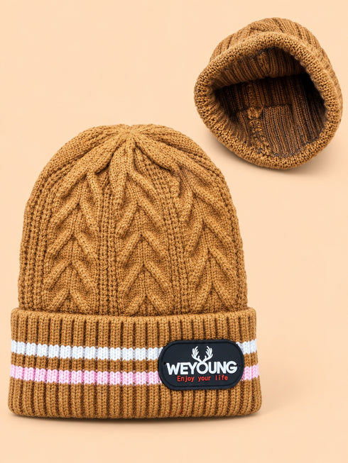 Baby Cable Knitted Beanies (Mustard)