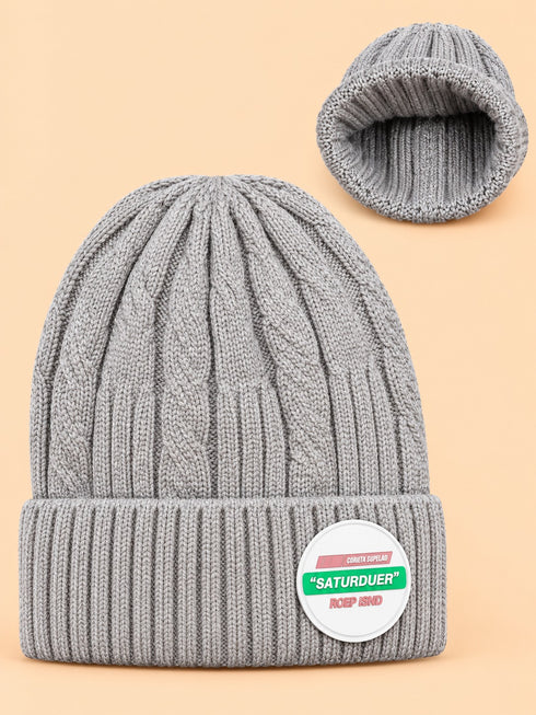 Baby Cable Knitted Beanies (Light Grey)