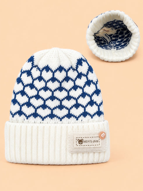 Baby Geometric Knitted Beanies (Navy)