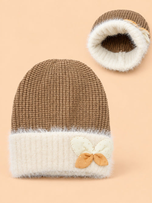 Baby Knitted Bow Beanies (Brown)