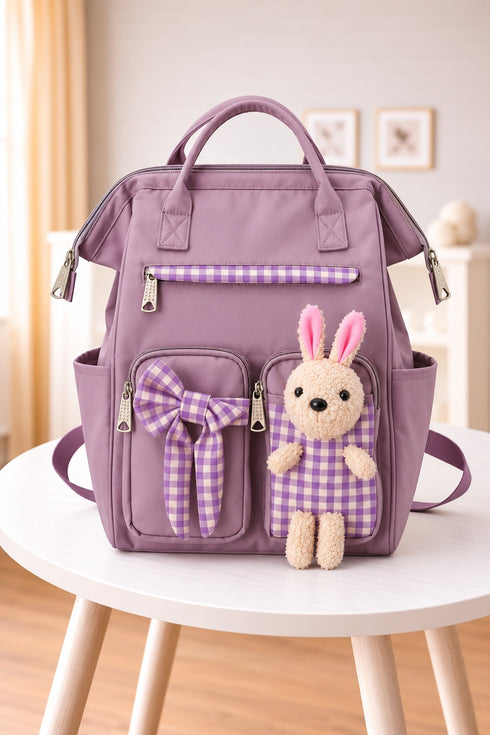 Bunny Bow Waterproof Baby Diaper Bag (Light Purple)