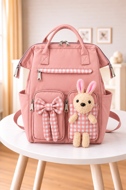 Bunny Bow Waterproof Baby Diaper Bag (Light Pink)