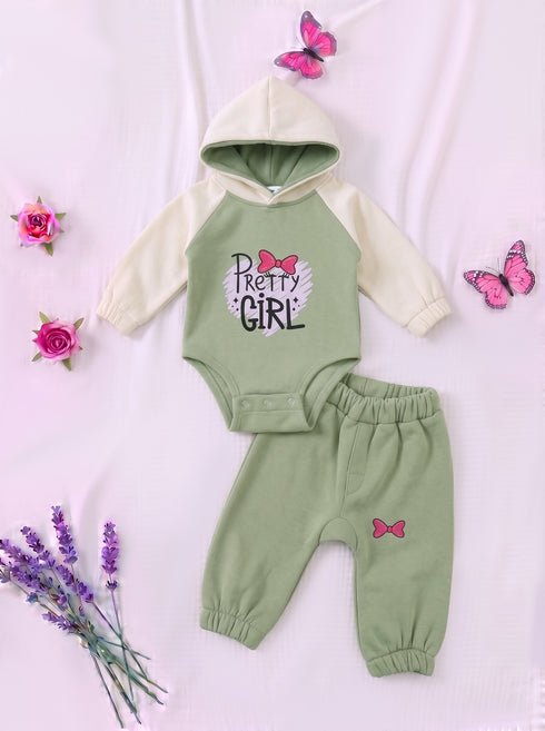 Pretty Girl Fleece Hooded Bodysuit Set