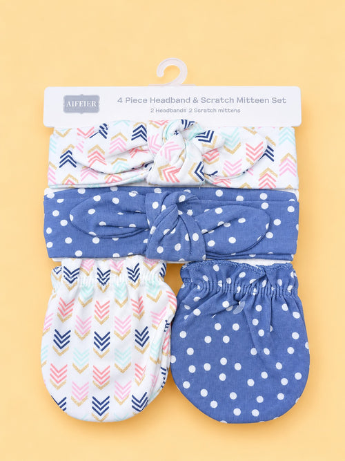 4-Pcs Baby Headbands & Scratch Mittens Gift Set