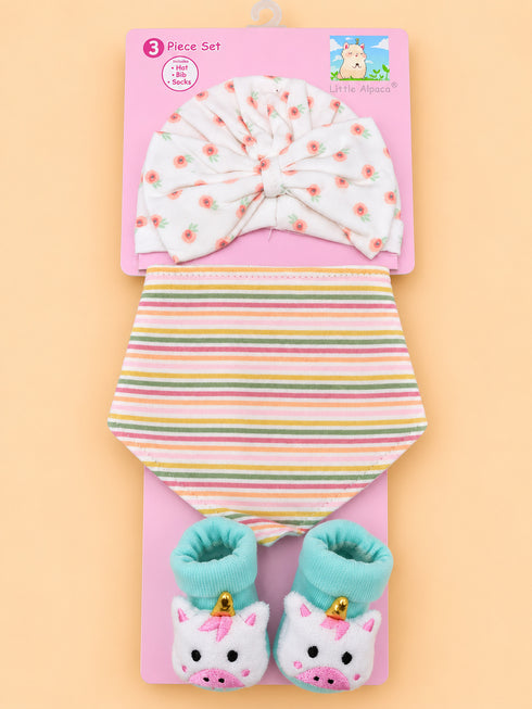 3-Pcs Baby Hat, Bib & Socks Gift Set