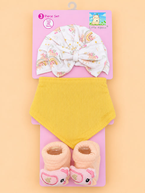 3-Pcs Baby Hat, Bib & Socks Gift Set