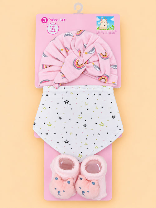 3-Pcs Baby Hat, Bib & Socks Gift Set
