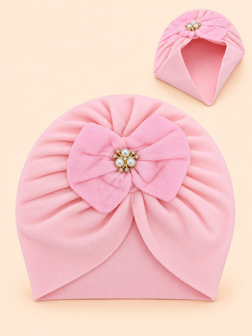 Baby Pearl Bow Detail Beanie (Pink)