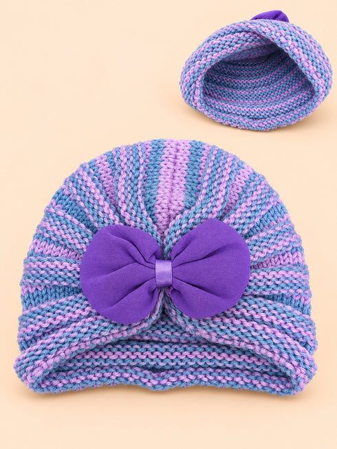 Striped Crochet Knitted Bow Beanie