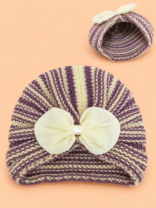 Striped Crochet Knitted Bow Beanie