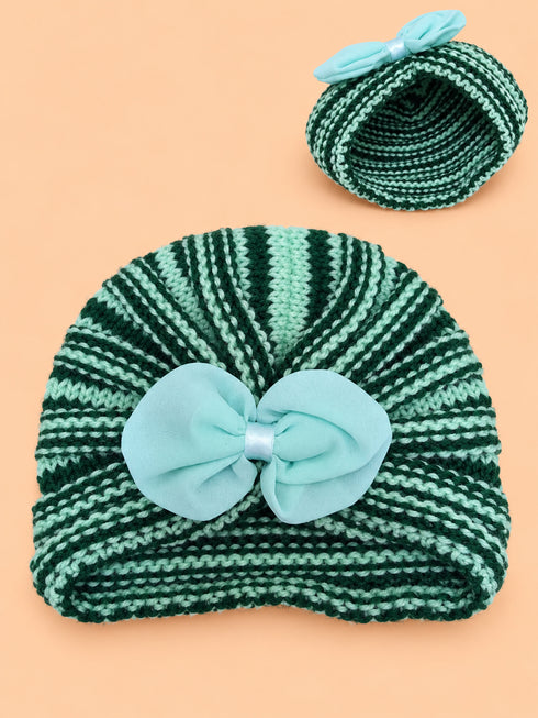 Striped Crochet Knitted Bow Beanie