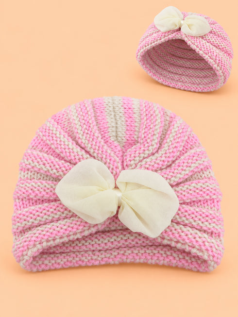 Striped Crochet Knitted Bow Beanie