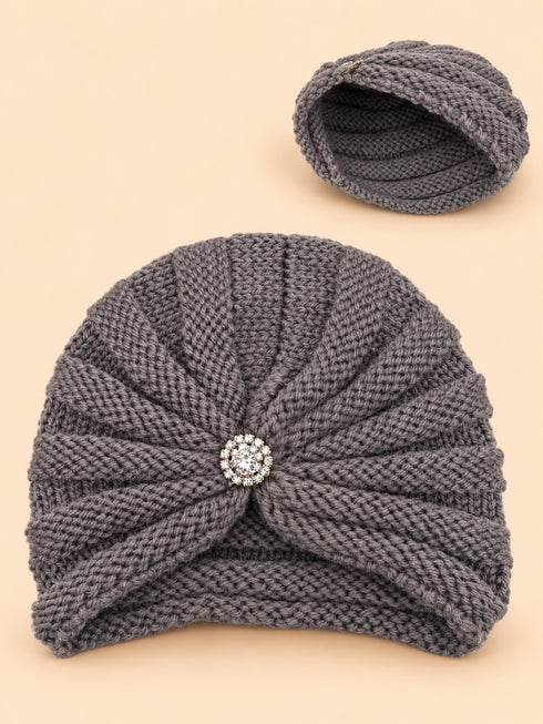 Baby Crochet Knitted Brooch Detail Beanie (Grey)