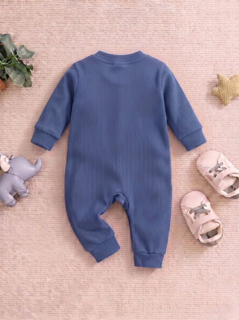 Playful Ribbed Henley Sleepsuit (Blue)