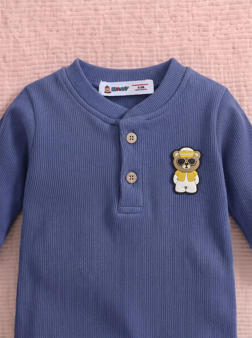 Playful Ribbed Henley Sleepsuit (Blue)