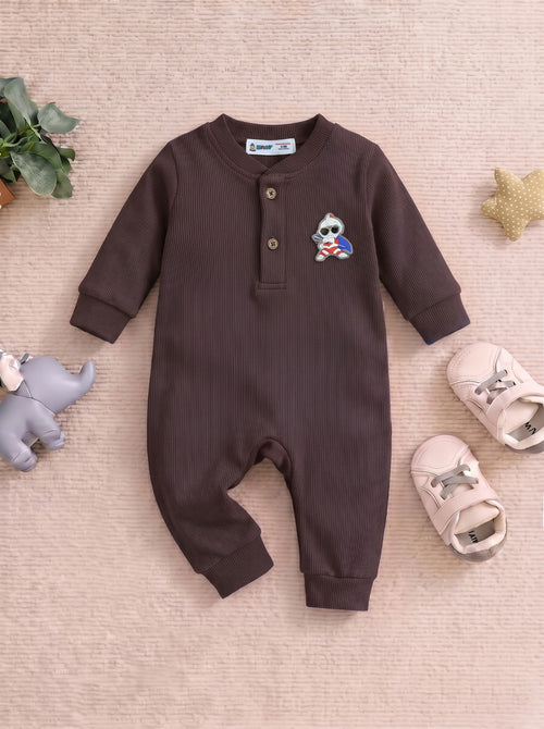 Playful Ribbed Henley Sleepsuit (Brown)