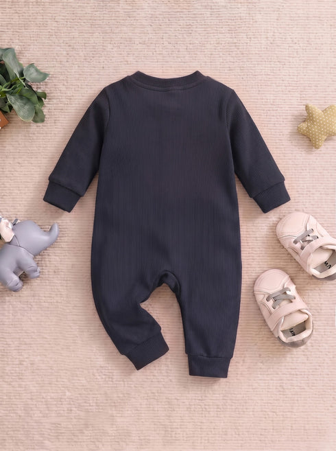 Playful Ribbed Henley Sleepsuit (Black)