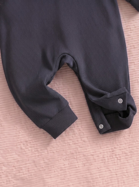Playful Ribbed Henley Sleepsuit (Black)