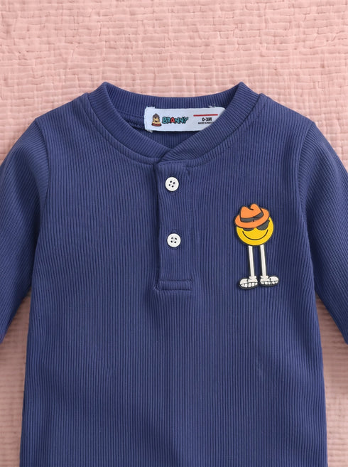 Playful Ribbed Henley Sleepsuit (Blue)