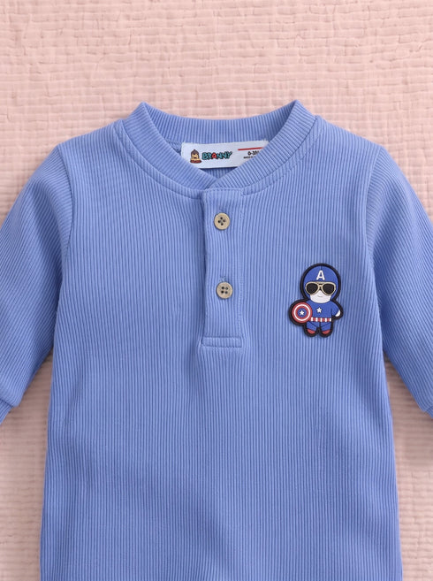 Playful Ribbed Henley Sleepsuit (Light Blue)
