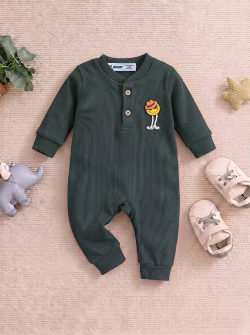 Playful Ribbed Henley Sleepsuit (Dark Green)