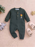 Playful Ribbed Henley Sleepsuit (Dark Green)