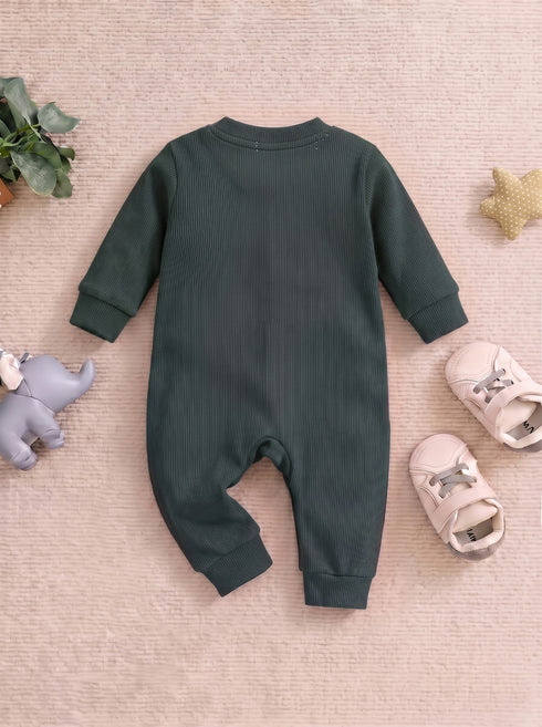 Playful Ribbed Henley Sleepsuit (Dark Green)