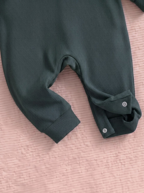 Playful Ribbed Henley Sleepsuit (Dark Green)