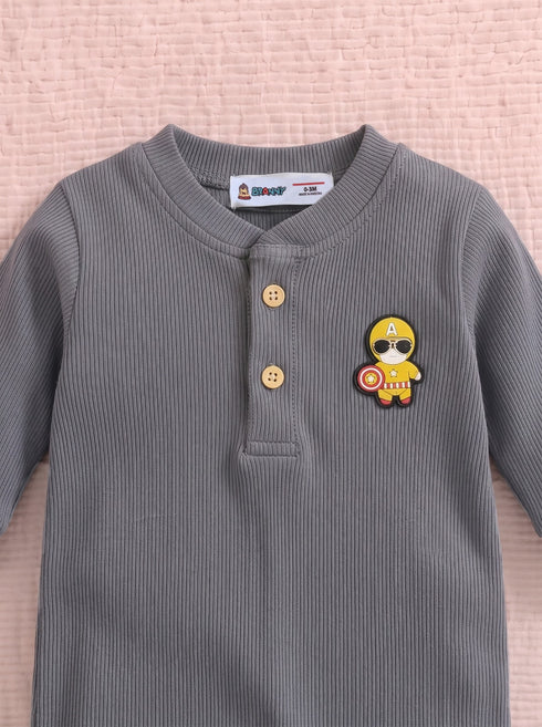 Playful Ribbed Henley Sleepsuit (Grey)