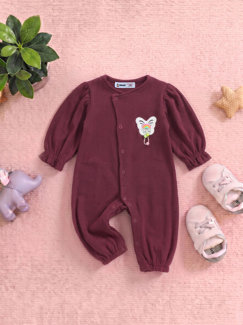 Butterfly Button-Down Ribbed Sleepsuit (Maroon)