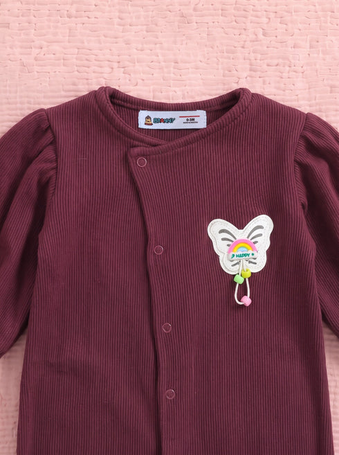 Butterfly Button-Down Ribbed Sleepsuit (Maroon)