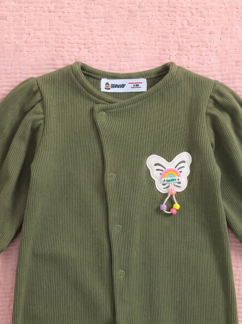 Butterfly Button-Down Ribbed Sleepsuit (Green)