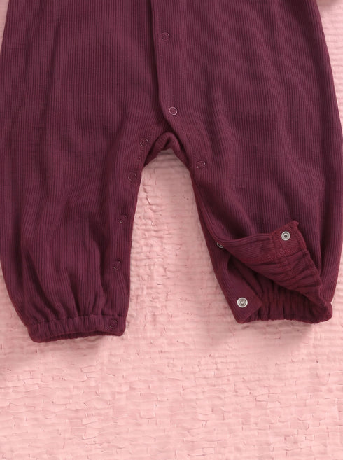 Butterfly Button-Down Ribbed Sleepsuit (Maroon)