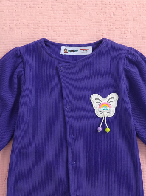 Butterfly Button-Down Ribbed Sleepsuit (Purple)