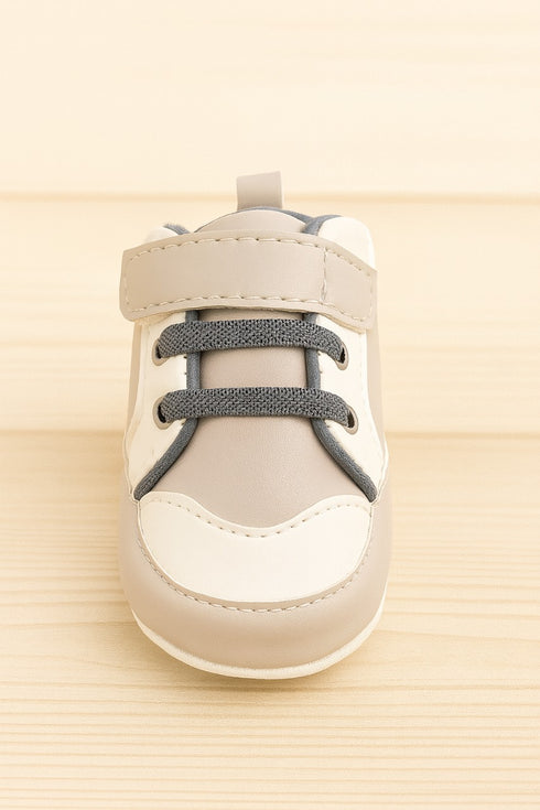 Light Sand & White Baby Sneaker with Velcro Strap